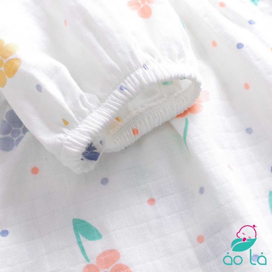 Bộ đồ bé gái vải xô tre Áo Lá Homewear babydoll tay phồng quần bí đáng yêu họa tiết hoa nhí kỳ lân COXO22