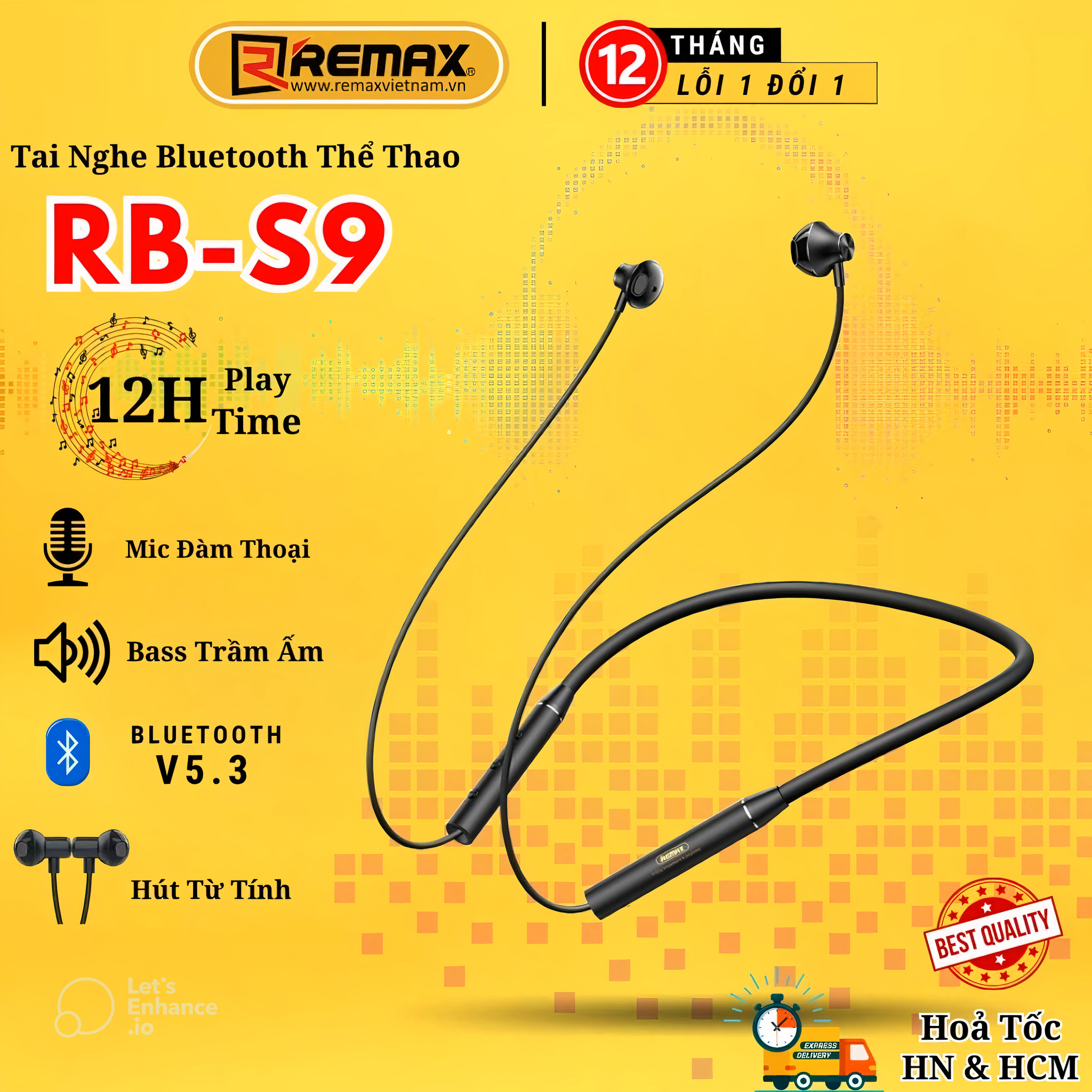 Tai nghe thể thao Bluetooth Chính Hãng Remax RB-S9 âm thanh chuẩn HIFI bass treble rõ ràng Hàng Chính Hãng - Remax Bảo Hành 12 Tháng Lỗi 1 Đổi 1