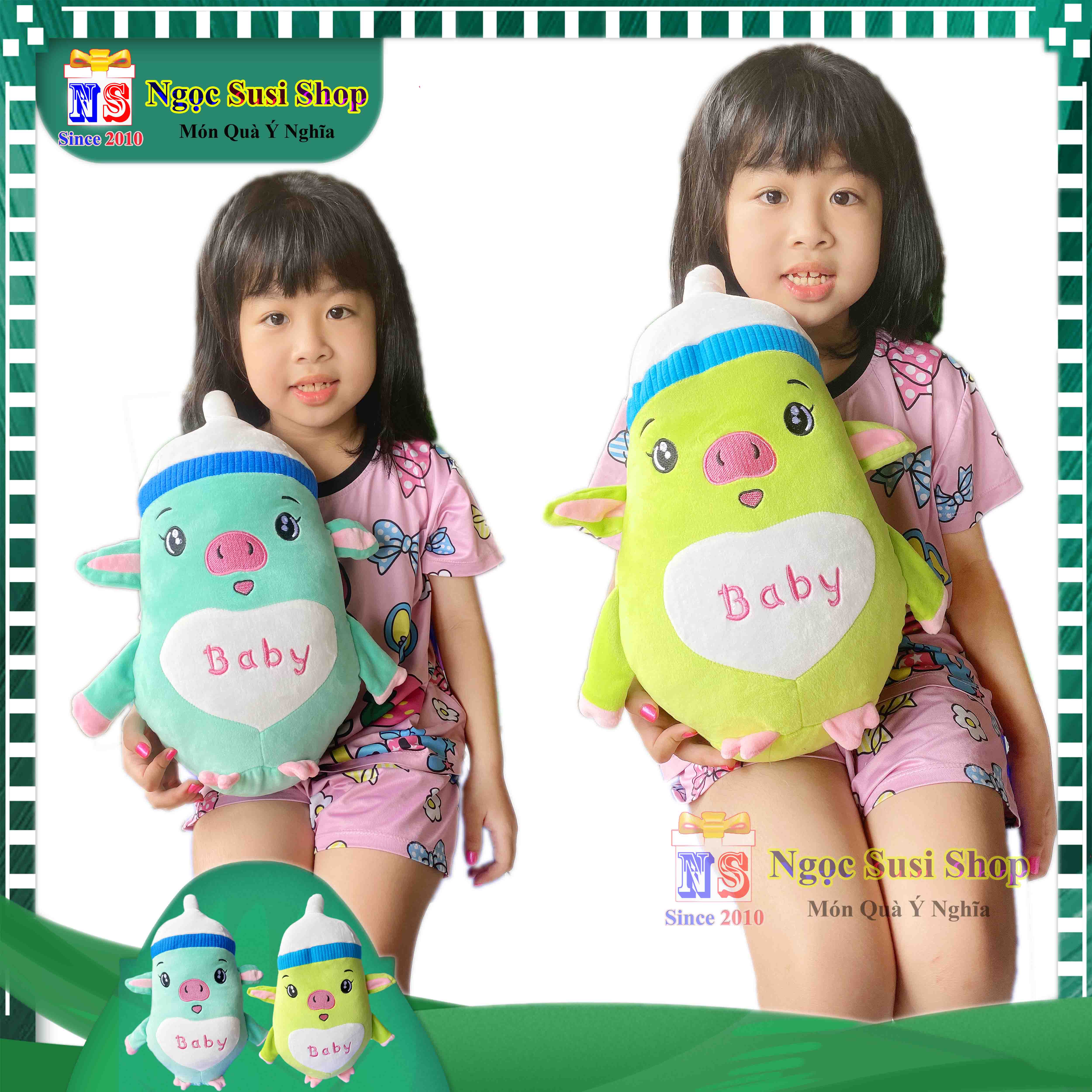 GẤU BÔNG CON HEO BÌNH SỮA BABY CHO BÉ ÔM NGỦ - THÚ BÔNG HEO BÌNH SỮA BABY