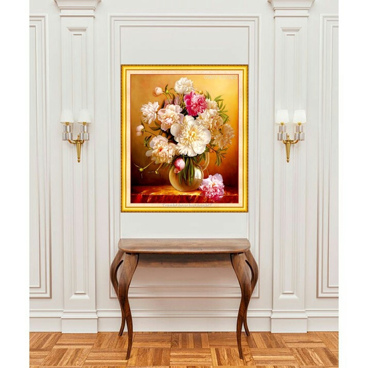 Tranh đính đá bình hoa mẫu đơn VS075 60 x 50 cm chưa đính
