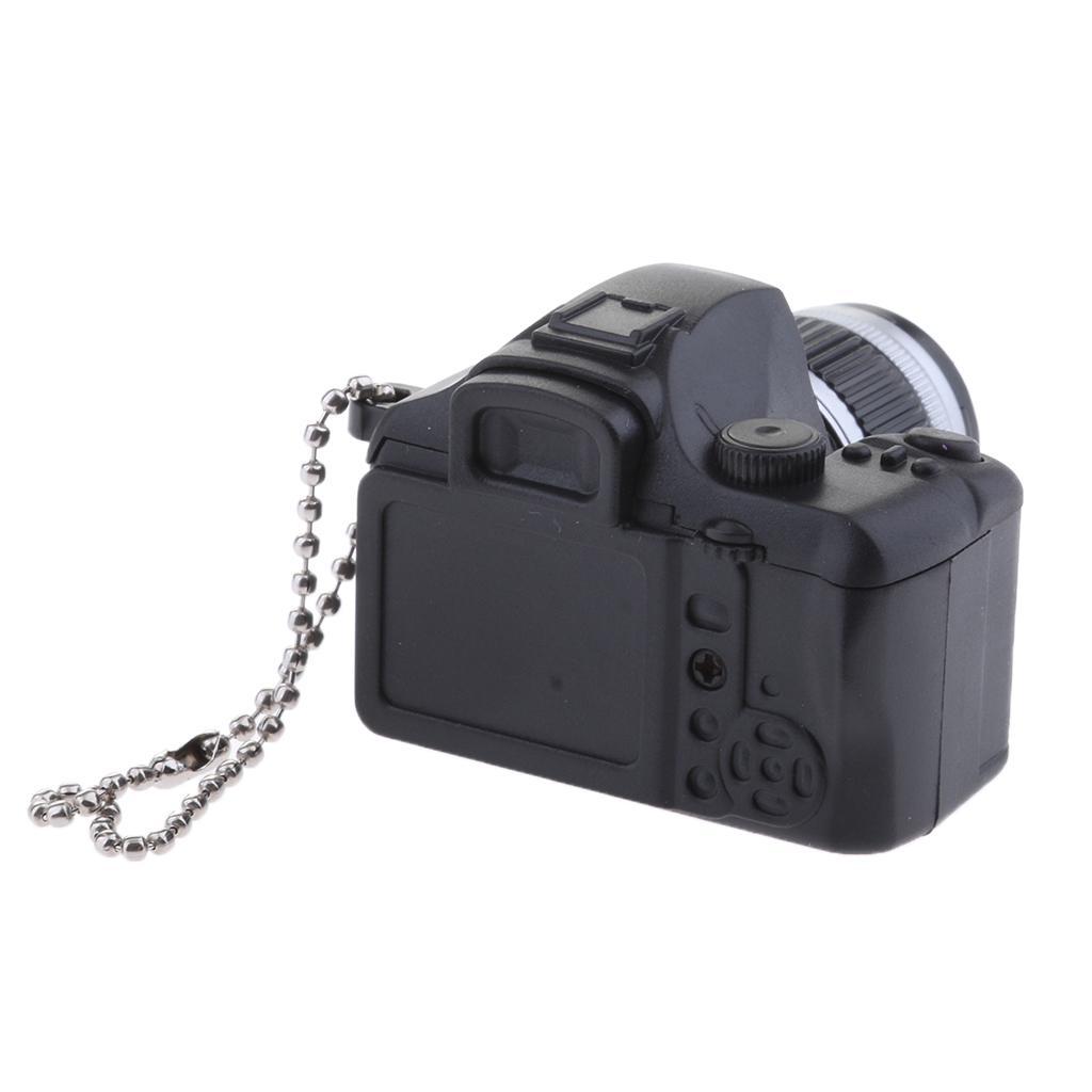 Cute Mini DSLR Camera Style LED Flash Light Keychain Key  Holder black