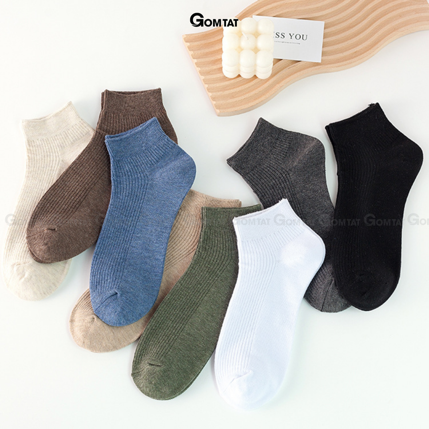 Tất vớ nam cổ ngắn GOMTAT trơn basic, chất liệu cotton mềm mại thấm hút thoáng khí - NGANTRON-FIVE-2003-1DOI