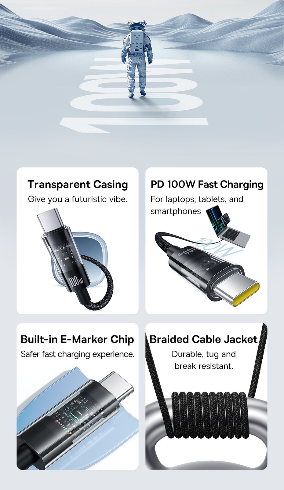 Cáp sạc nhanh Type C to Type C 100W Baseus Gem Fast-Charging Data Cable - Hàng chính hãng