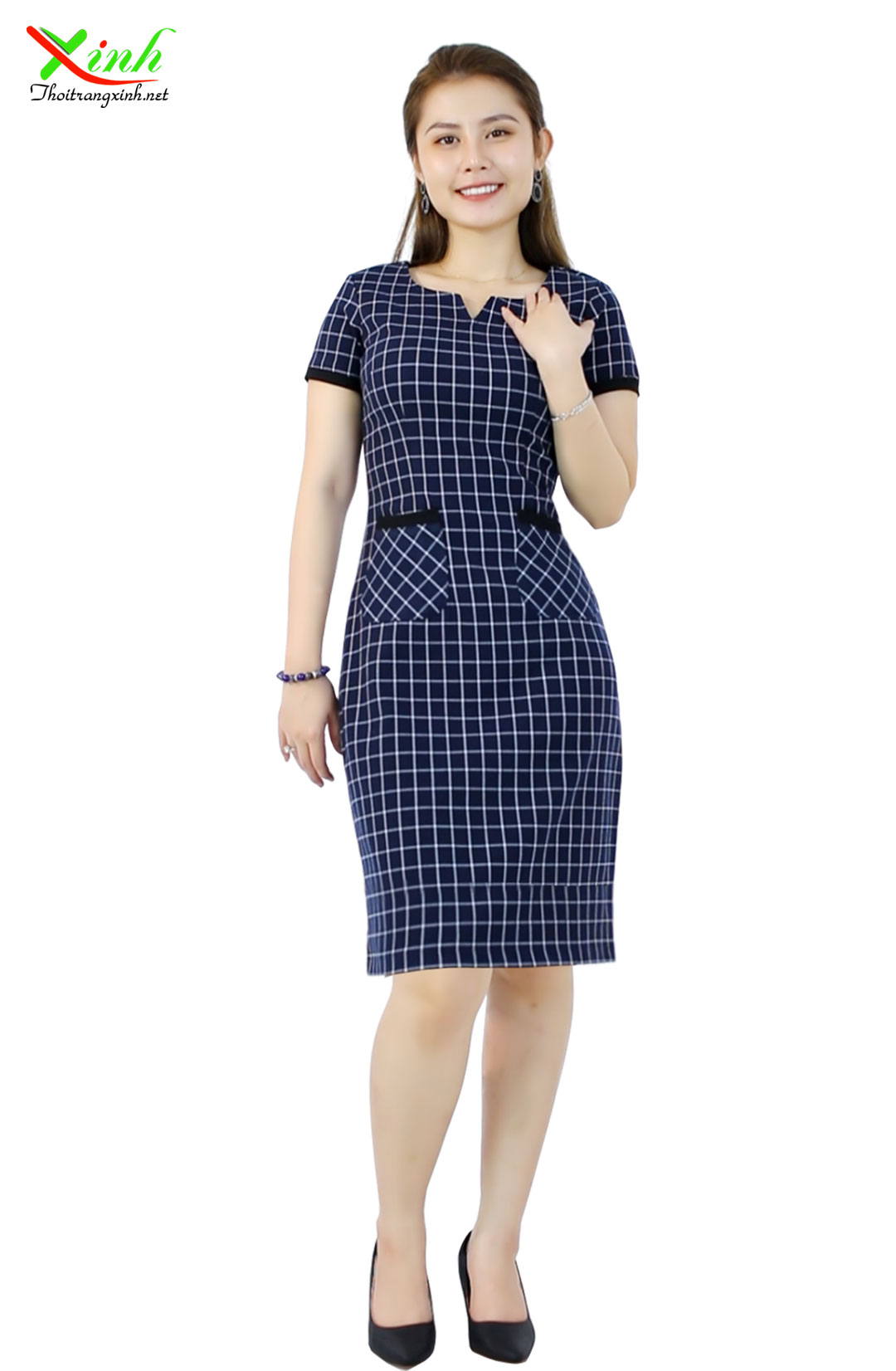 Đầm suông caro công sở ThoiTrangXinh DL299