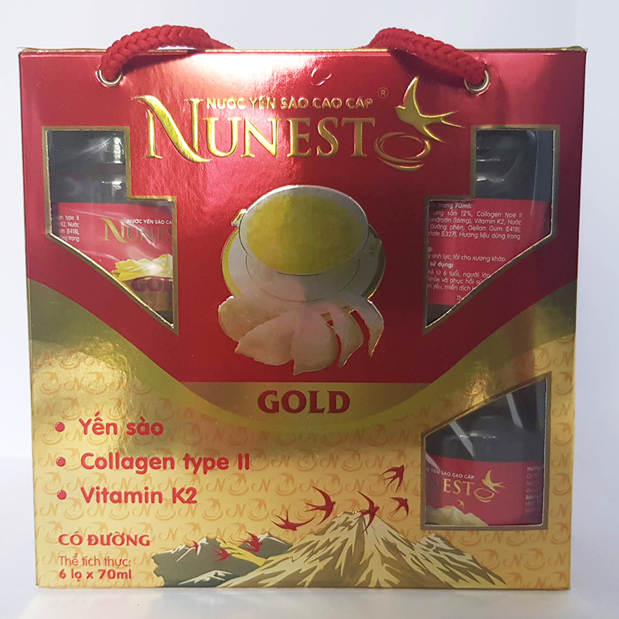 Lốc yến sào collagen vitamin K2 Nunest Gold (6 lọ x 70ml)