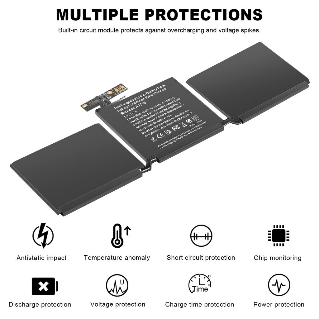 Pin TEEMOC PC Tương Thích Cho MacBook Pro 13 inch A1708 A1713 Late 2016 Mid 2017 A2171 A2159 (2019) A2289 (2020) A2338 (2022 2022) Hàng Nhập Khẩu