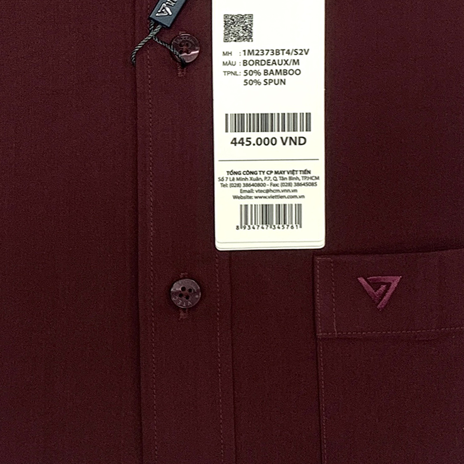 Viettien - Áo sơ mi nam ngắn tay vạt bầu màu đô 1M2373 regular