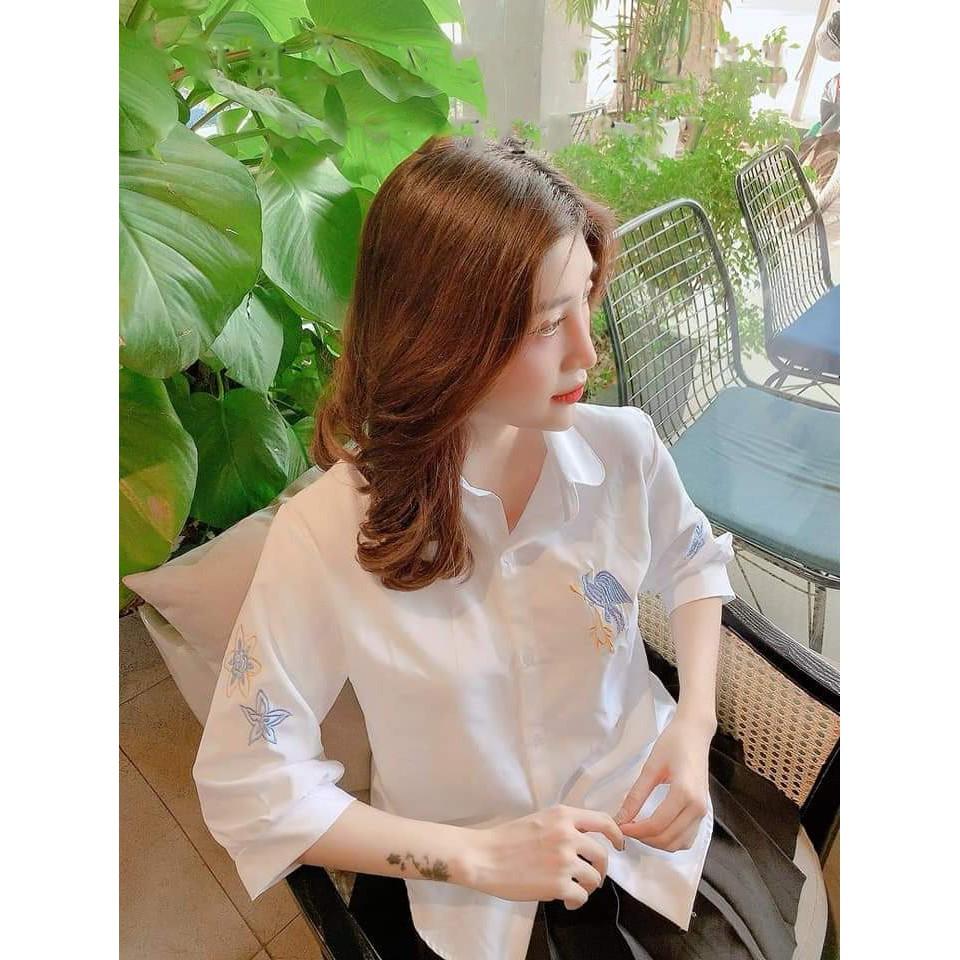 ÁO SƠ MI TRẮNG TAY LỬNG THÊU HOẠ TIẾT Ở TAY ÁO CỰC XINH AM20