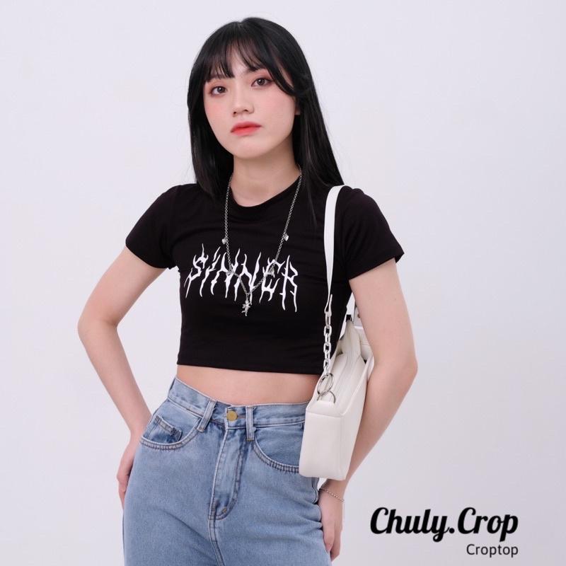 Áo croptop ôm in hình Sinner màu trắng đen dễ mặc dễ phối đồ kèm ảnh thật