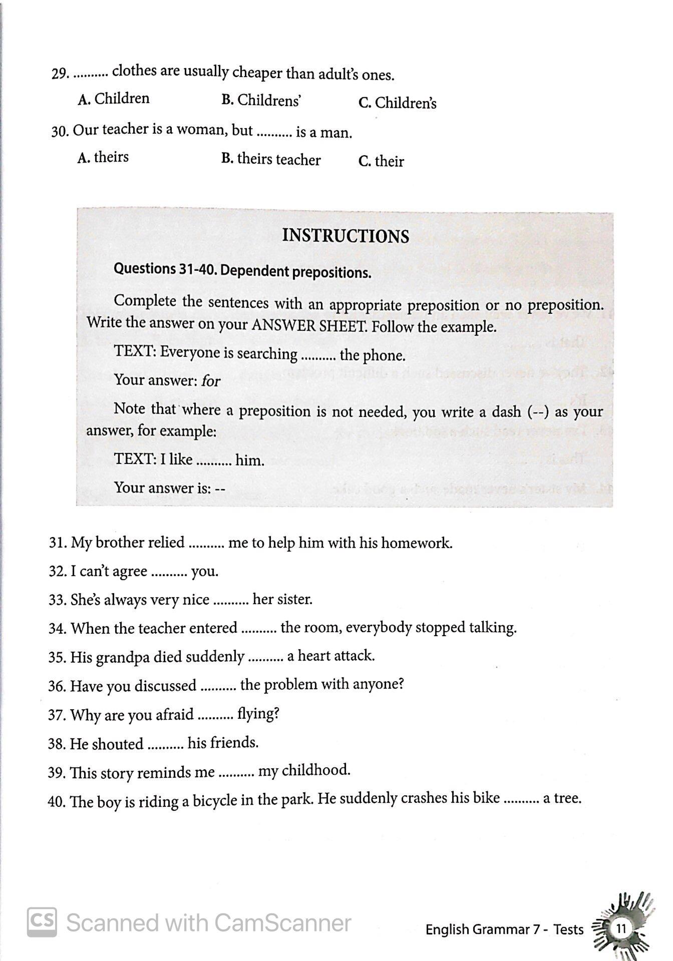 English Grammar - Ngữ Pháp Tiếng Anh 7 (Bài Kiểm Tra)