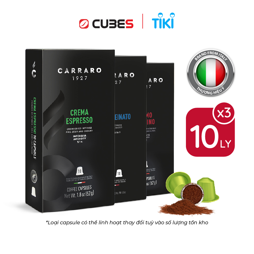 All day Combo-3 hộp cà phê viên nén Carraro - Primo Mattino+Crema Espresso+Decaffeinato - Nhập khẩu chính hãng 100% từ thương hiệu Carraro, Ý