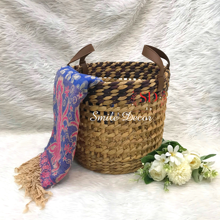 Giỏ lục bình đựng đồ phối màu quai simili Smile Decor