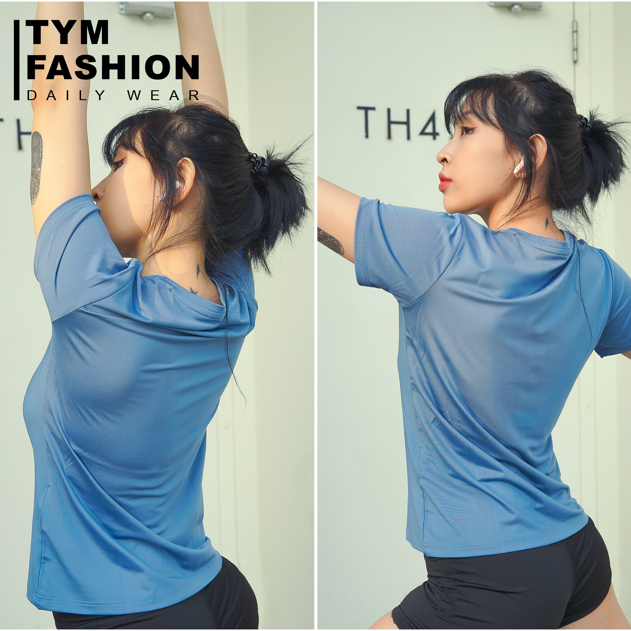 Áo thun thể thao Nữ BIGSIZE TYM Cổ tròn Tay ngắn - Vải Polyester 4C thoáng mát - co dãn đàn hồi -  AWT003 - TYM FASHION