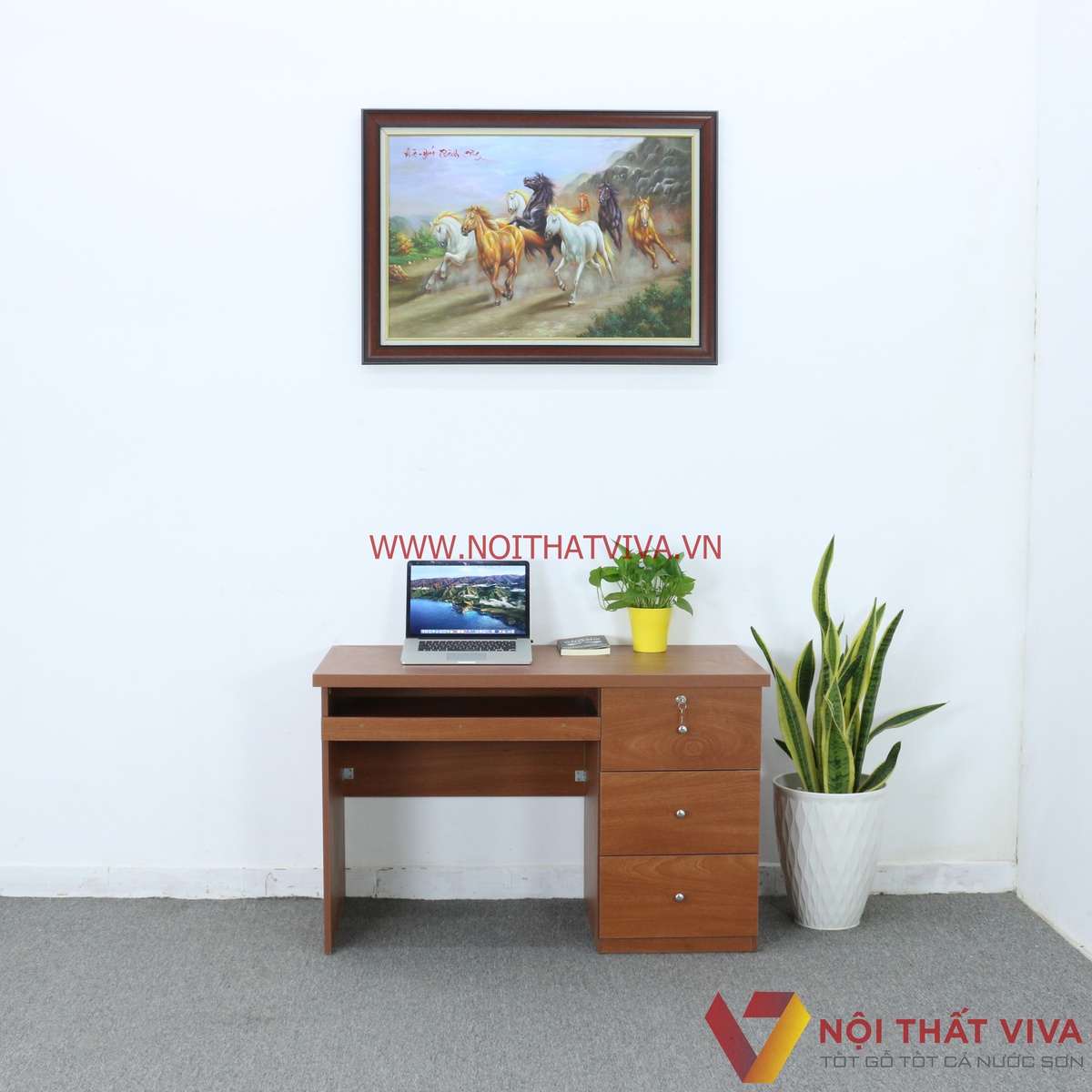 Bàn Làm Việc Gỗ MDF Melamine Màu Xoan Đào Đẹp Giá Rẻ
