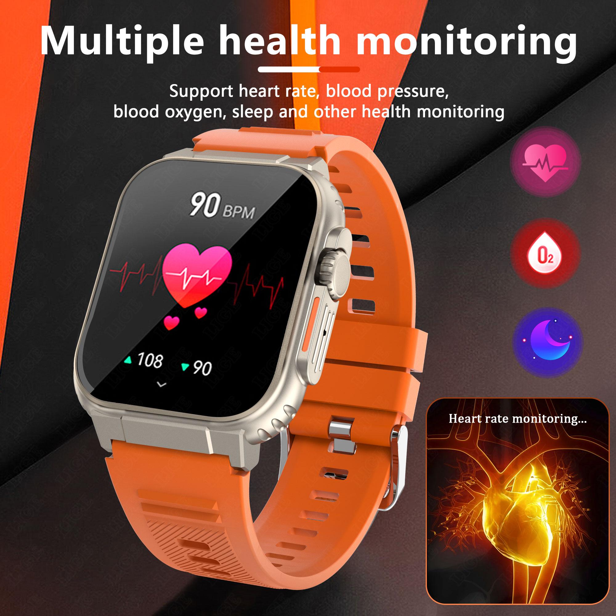 Lige 600mah New Ultra Smart Watch Men Bluetooth Gọi TWS Đồng hồ thể thao âm nhạc địa phương 1.96 '' IP68 Waterproof Relógio Smartwatch Women