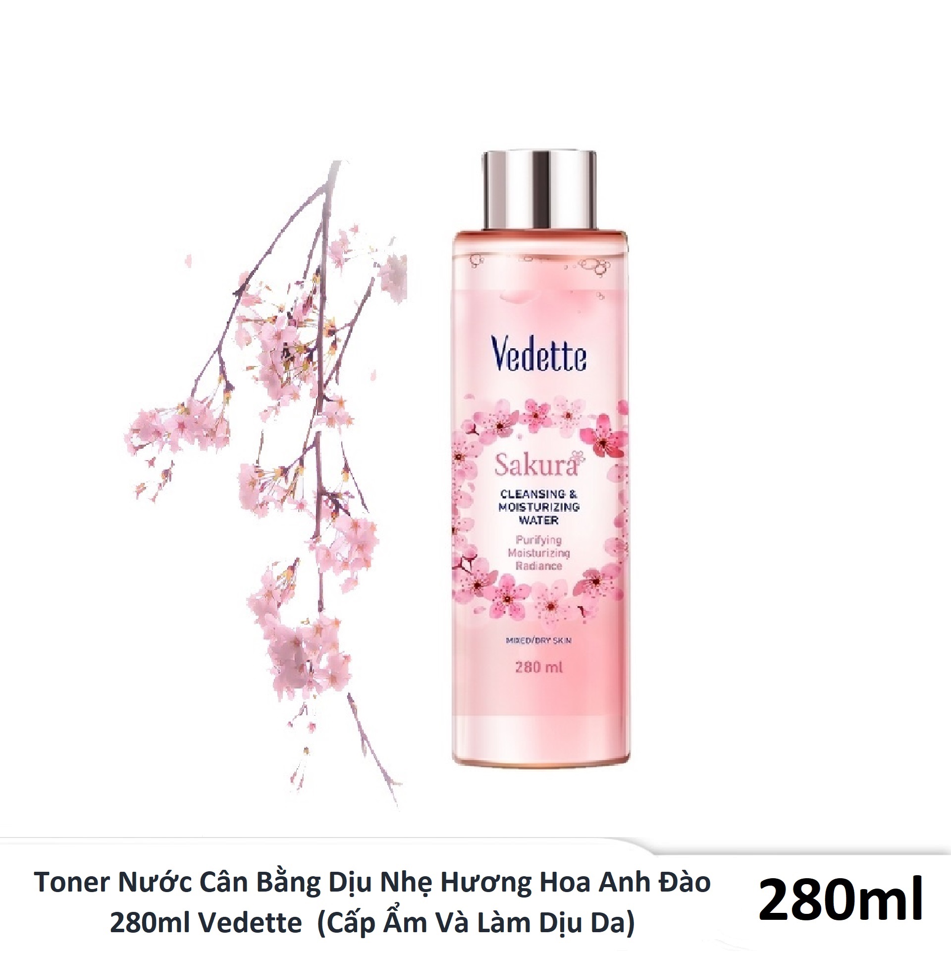 Toner Nước Cân Bằng Dịu Nhẹ Hương Hoa Anh Đào 280ml Vedette - Cấp Ẩm Và Làm Dịu Da