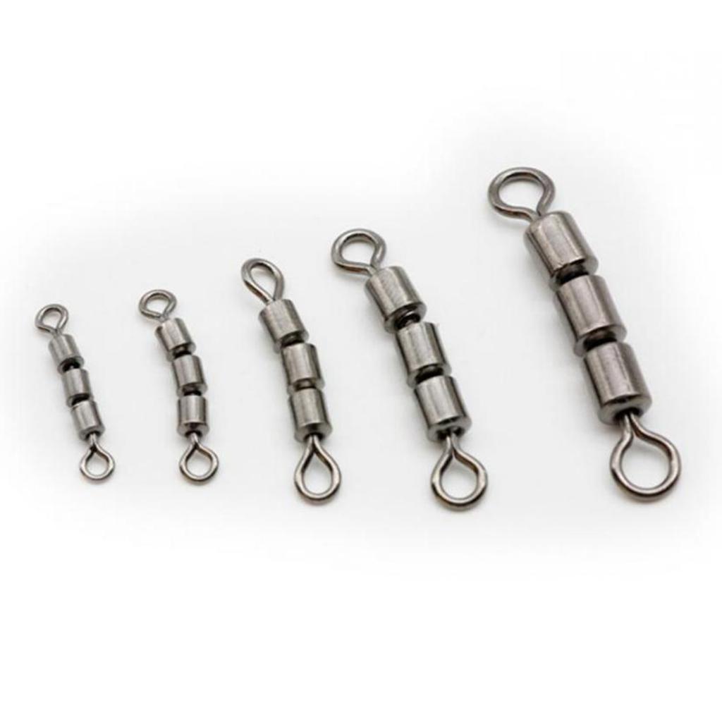 10pcs Fishing Triple Rolling Swivels Solid Ring Hook Line Connector 02