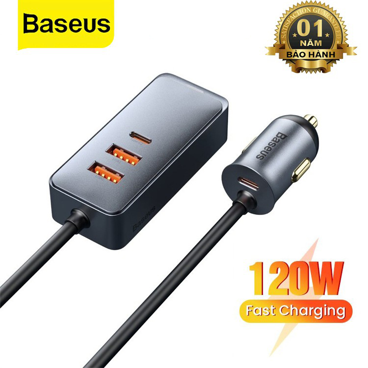 Tẩu sạc nhanh mở rộng 4 Port Baseus Share Together Extention Car Charger 120W - Hàng Chính Hãng