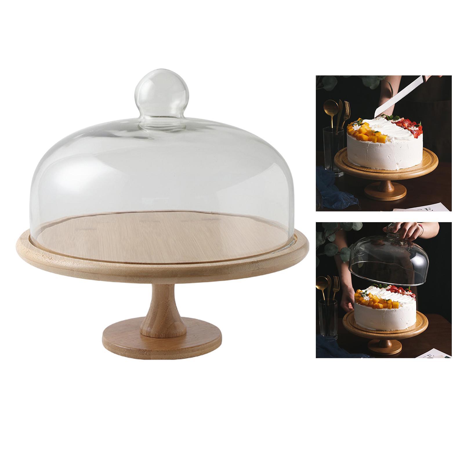 Wooden Serving Tray with Glass Cover Breakfast Food Cake Serving Platter