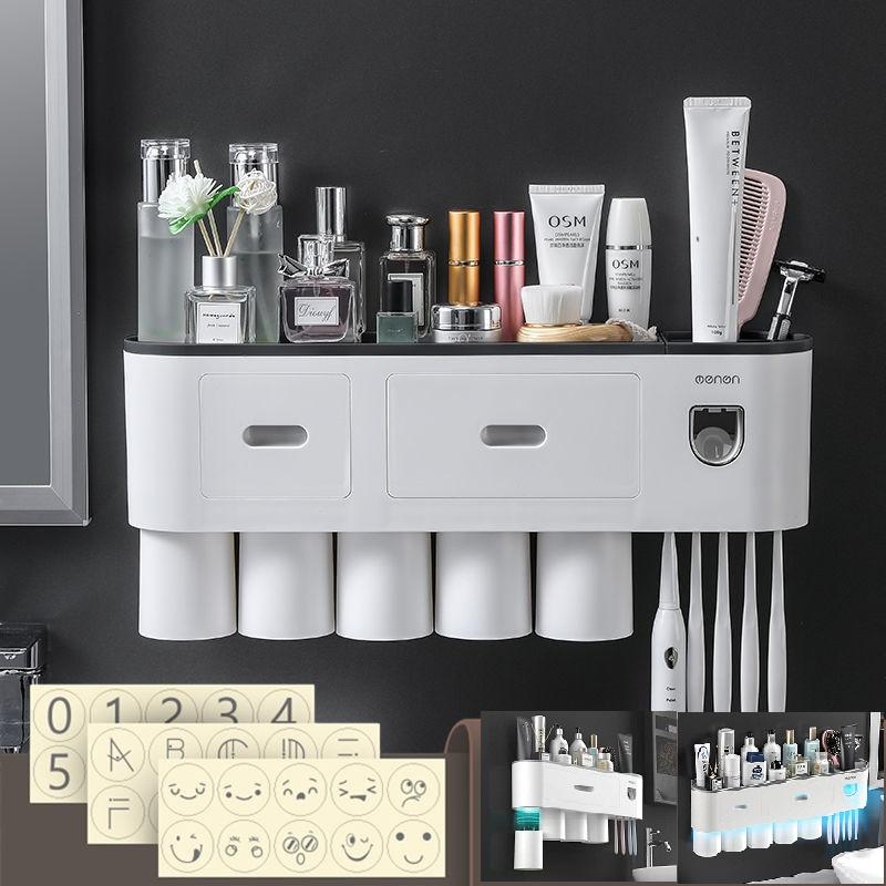 Bộ Nhả Kem 5 Cốc Treo Bàn Chải Đánh Răng Dán Tường Siêu Chắc