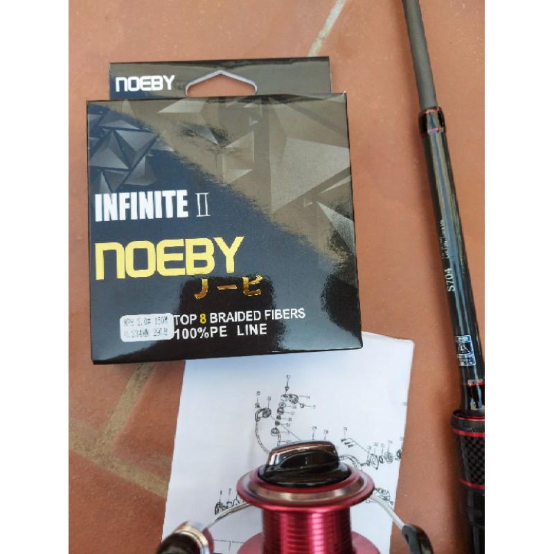 Bộ cần lure noeby 4 khúc k4 , máy noeby k2 , dù noeby 150m