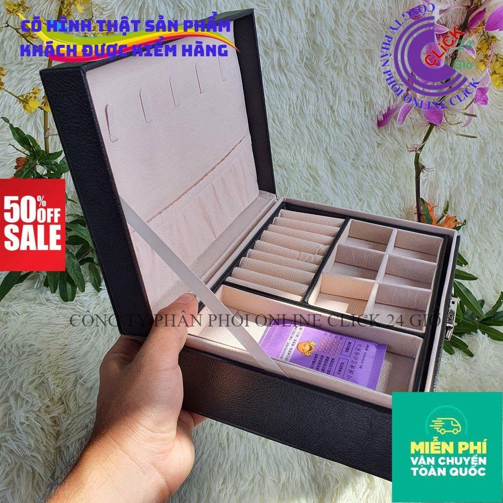 Hộp Đựng Trang Sức Phụ Kiện Bọc Da Hai Tầng Có Khóa – Hộp Cất Nữ Trang - Hàng Cao Cấp