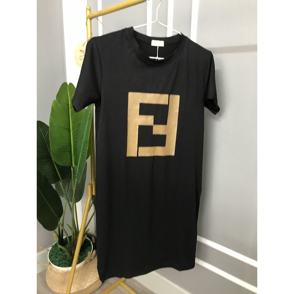 Đầm suông chất cotton co dãn in chữ ff cổ tròn freesize dáng dài