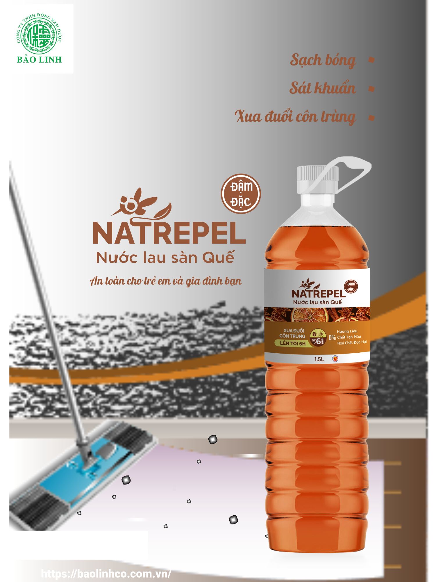 Nước lau sàn Hương Quế 1500ml - 100% từ thiên nhiên, chống côn trùng, mùi hương thơm ngát, thoải mái, dễ chịu, thư giãn .