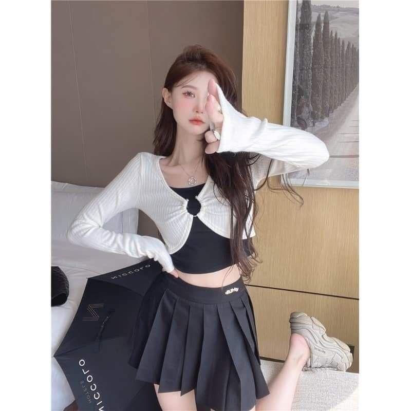 ÁO CROPTOP TAY DÀI KHOEN MẶC 2 KIỂU