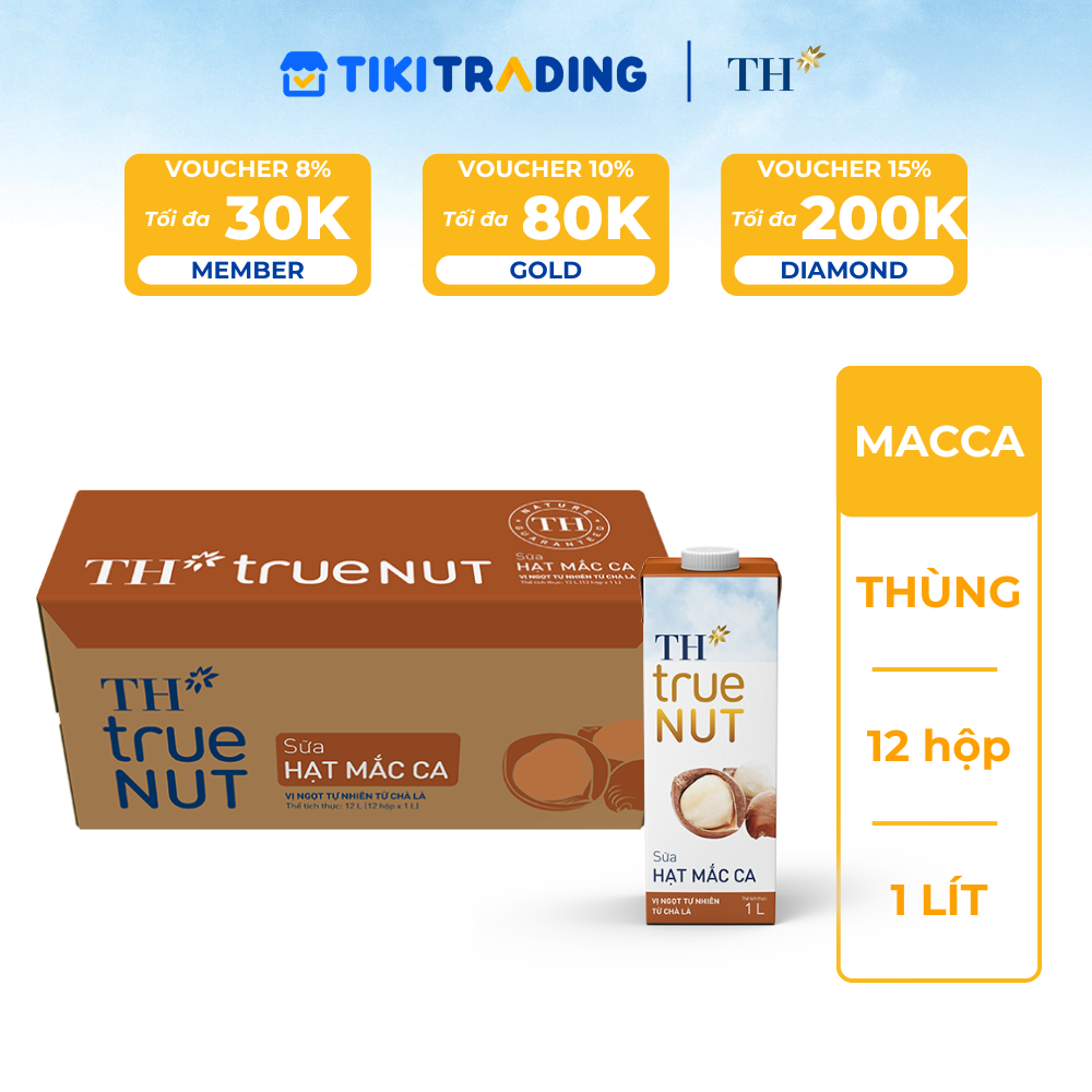 Thùng 12 hộp Sữa hạt Mắc ca TH True NUT 1L