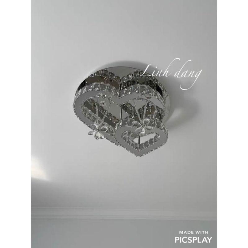 Đèn mâm pha lê ốp trần hình trái tim KT 55x55cm, đèn ốp trần, đèn chùm phale, đèn thả trần M9207