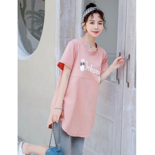 Bộ đồ ngắn mặc bầu thiết kế in mèo hồng dễ thương, sang chảnh, , chất liệu cao cấp BN165