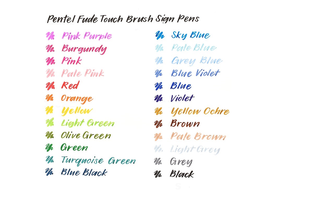 Bộ 12 Màu Bút lông viết chữ Calligraphy Pentel Fude Touch Brush Sign Pen (12 Colors Basic)