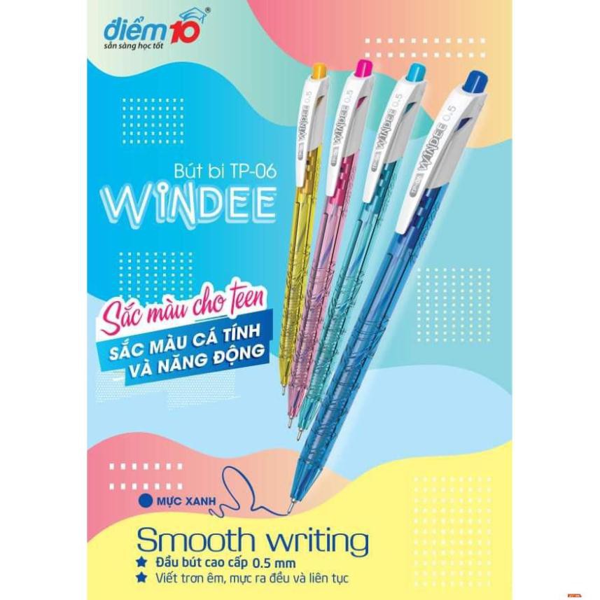 Hộp 20 bút bi Thiên Long Điểm 10 TP-06 mực xanh Sắc màu cho Teen