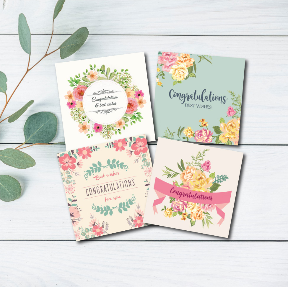 Combo 4c Thiệp chúc mừng congratulations - Thiệp Grey 9x9cm kèm phong bì
