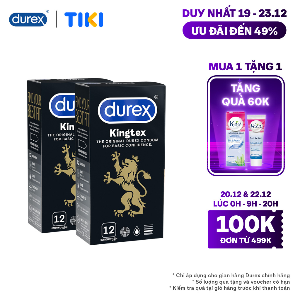 Bộ 2 hộp bao cao su Durex Kingtex 12s (hộp 12 bao) 