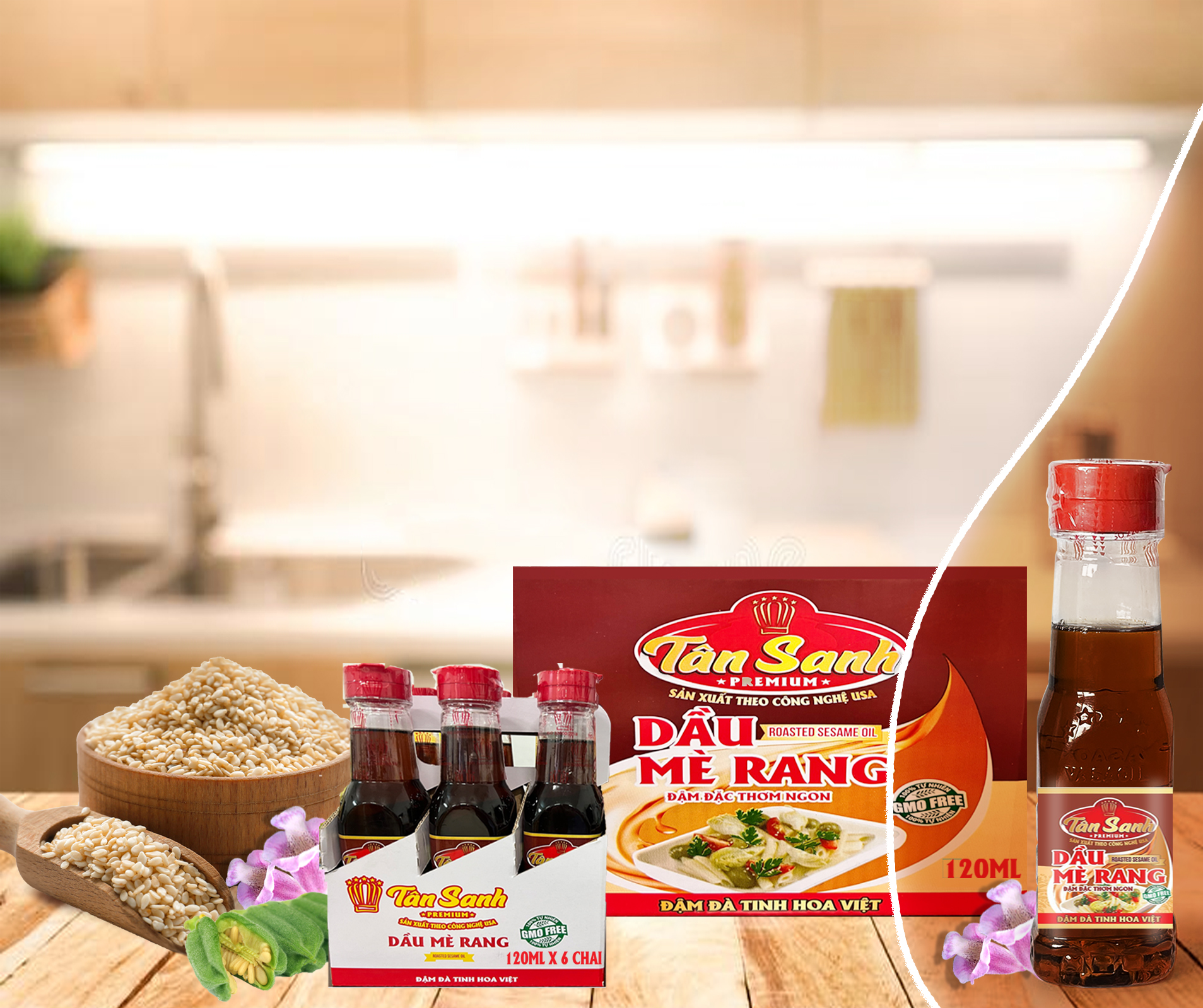 1 thùng 24 chai Dầu Mè Rang Tân Sanh 120ml