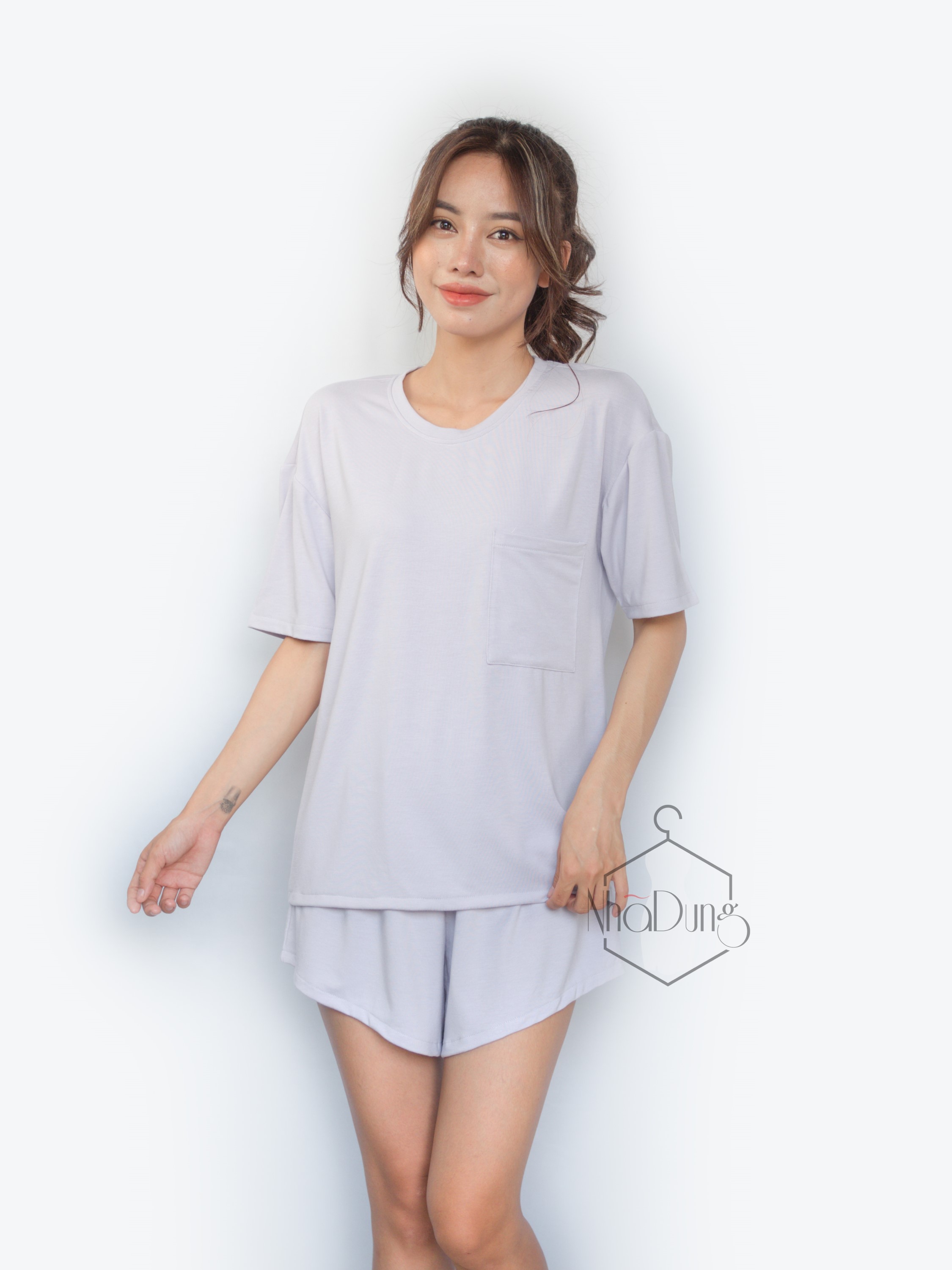 Đồ bộ nữ mặc nhà vải thun cotton trơn co giãn mềm mịn thấm hút mồ hôi đủ size từ 40-75kg - L