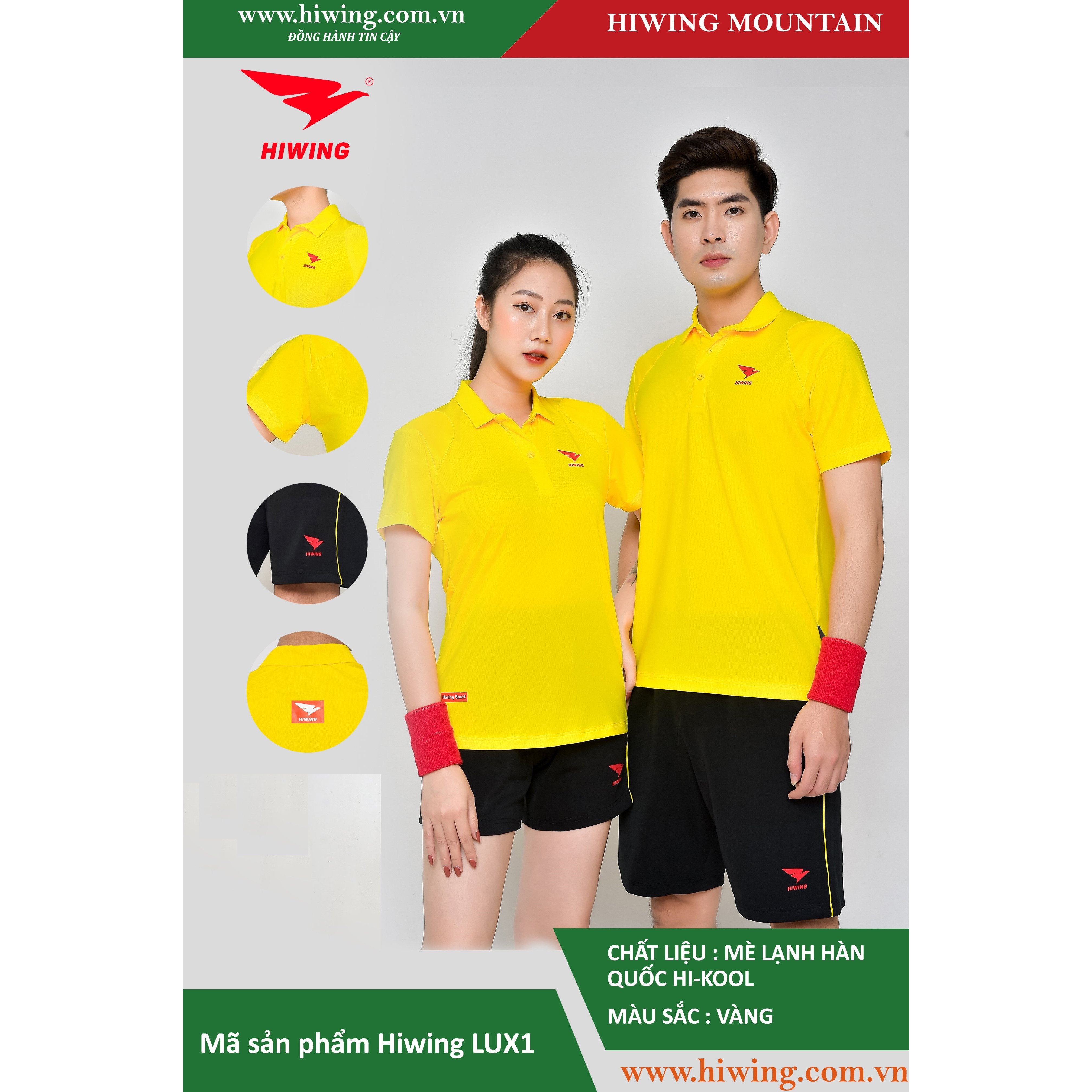 Áo tennis, áo cầu lông Hiwing Mountain Lux 1 màu vàng