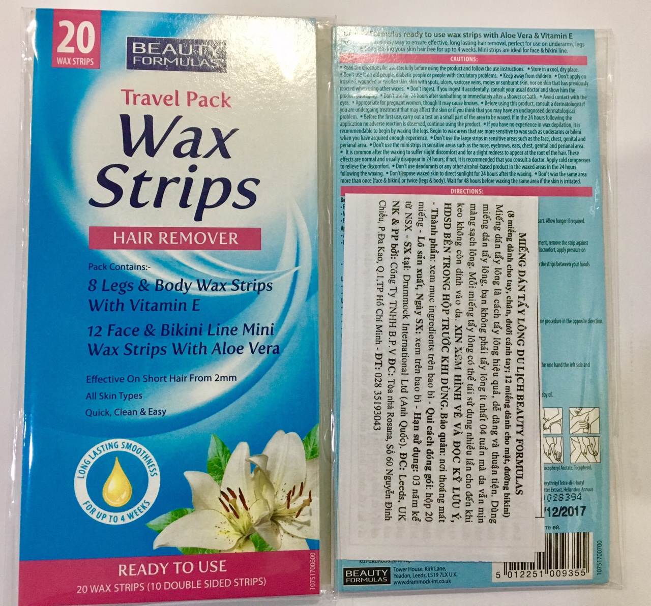 Miếng dán tẩy lông du lịch Beauty Formulas Wax Strips - 20 miếng