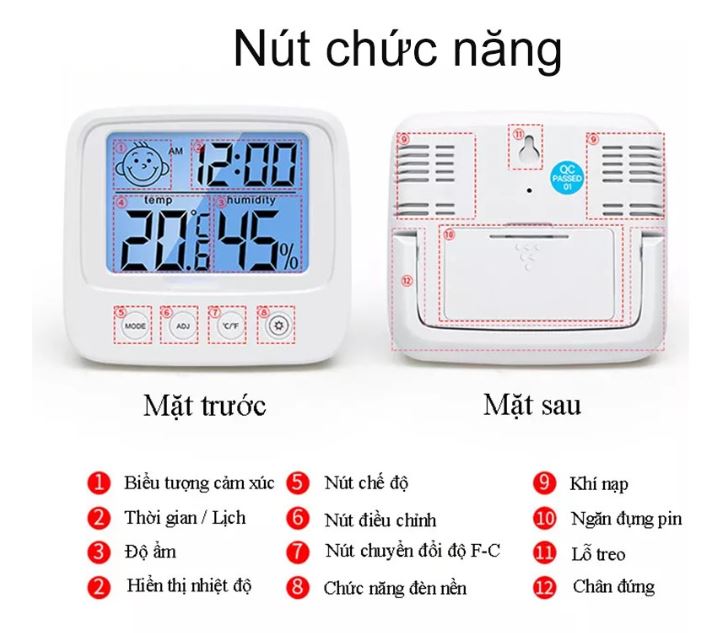 [Có sẵn] Nhiệt kế, Nhiệt kế điện tử, Nhiệt kế phòng, Nhiệt ẩm kế, đo nhiệt độ và độ ẩm trong phòng