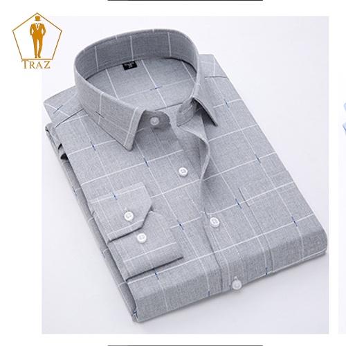 Áo Sơ Mi Nam Họa Tiết Karo Trung Niên TRAZ Dài, Ngắn Tay Vải Cotton