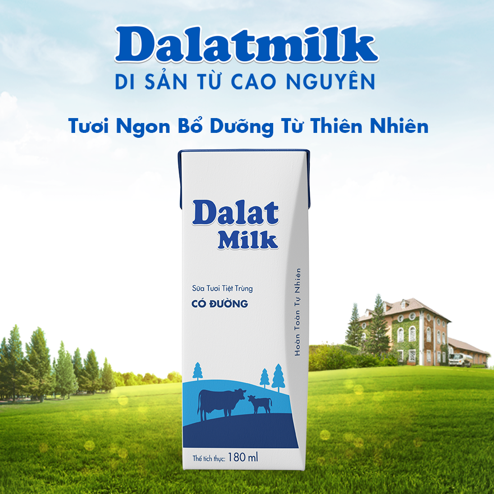 Thùng 48 hộp sữa tươi tiệt trùng có đường Dalatmilk 180ml (180ml x 48)