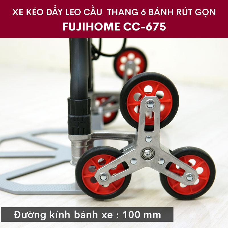 Xe đẩy kéo hàng leo cầu thang 6 bánh rút gọn đa năng FUJIHOME CC-675 (< 35kg leo cầu thang, <70kg đường bằng )