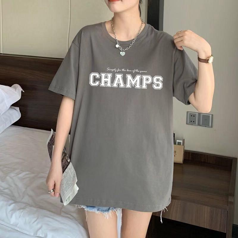 Áo thun nam nữ unisex tay lỡ phông form rộng teen cổ tròn oversize cotton giá rẻ basic đen trắng tee pull CHAMPS