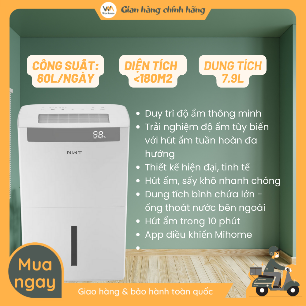 Máy hút ẩm thông minh Xiaomi New Widetech 60L – Xử lý ẩm hiệu quả- Mẫu mơi 2023