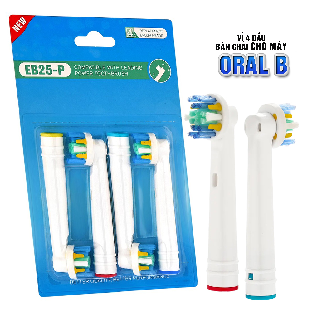 Cho máy Oral B Braun, bộ 4 Đầu Bàn Chải đánh răng điện thay thế MIHOCO EB25-P New Floss Action, đánh tan mảng bám, cao răng, làm sạch vết ố