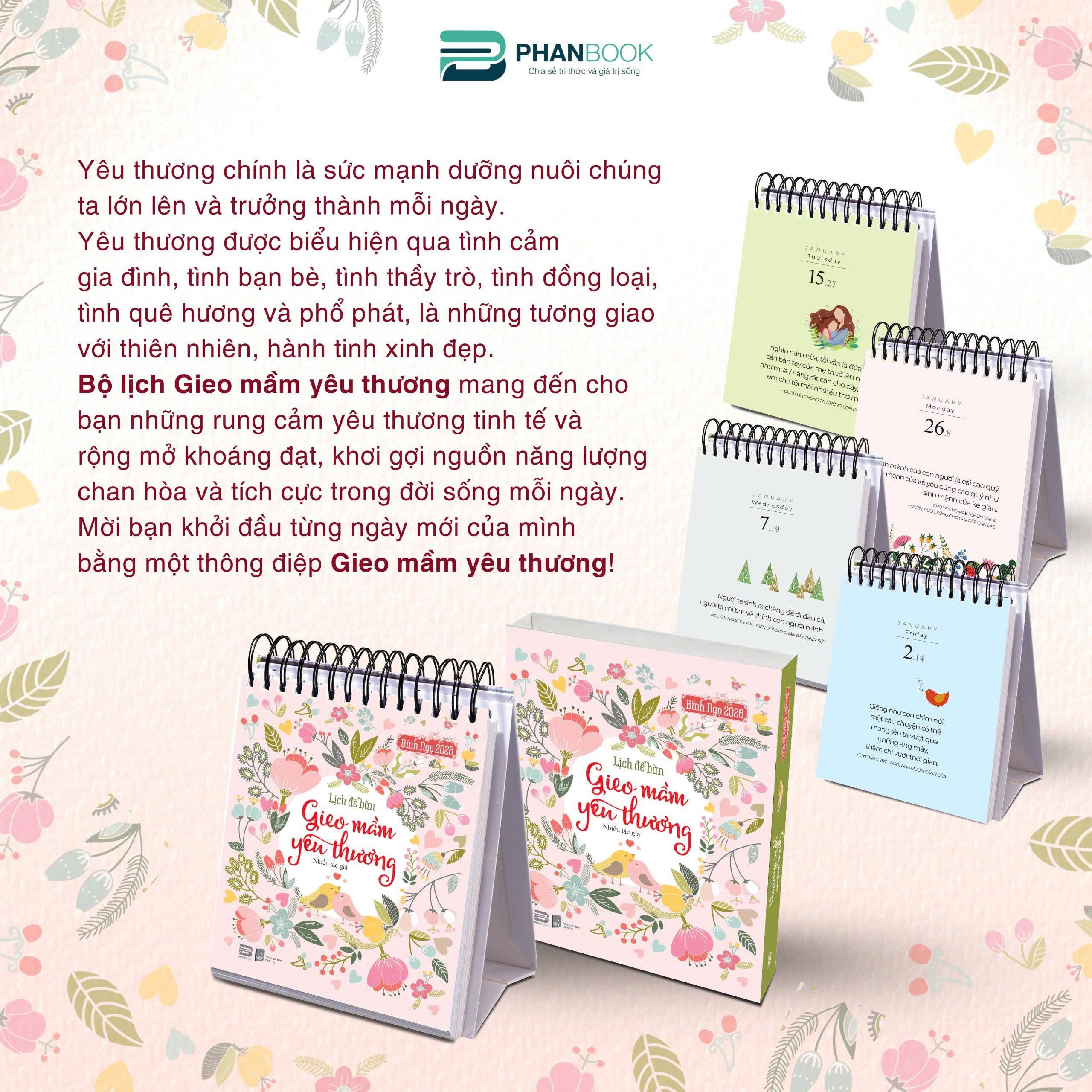 LỊCH BÀN BÍNH NGỌ 2026: GIEO MẦM YÊU THƯƠNG - Phanbook