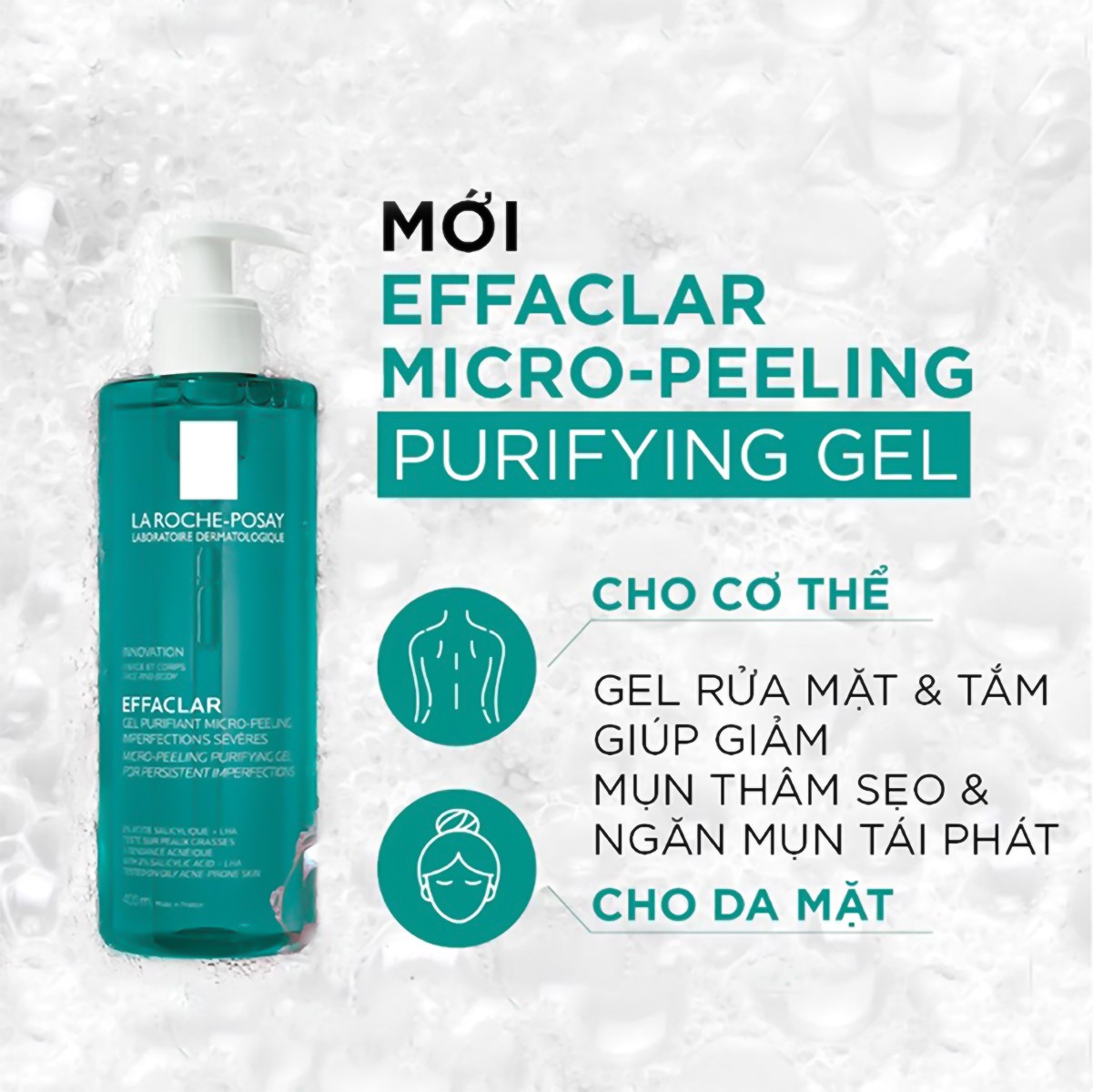 Sữa Rửa Mặt & Sữa Tắm LaRochePosay Effaclar Micro-Peeling Gel Cleanser làm sạch & giảm mụn 400ml