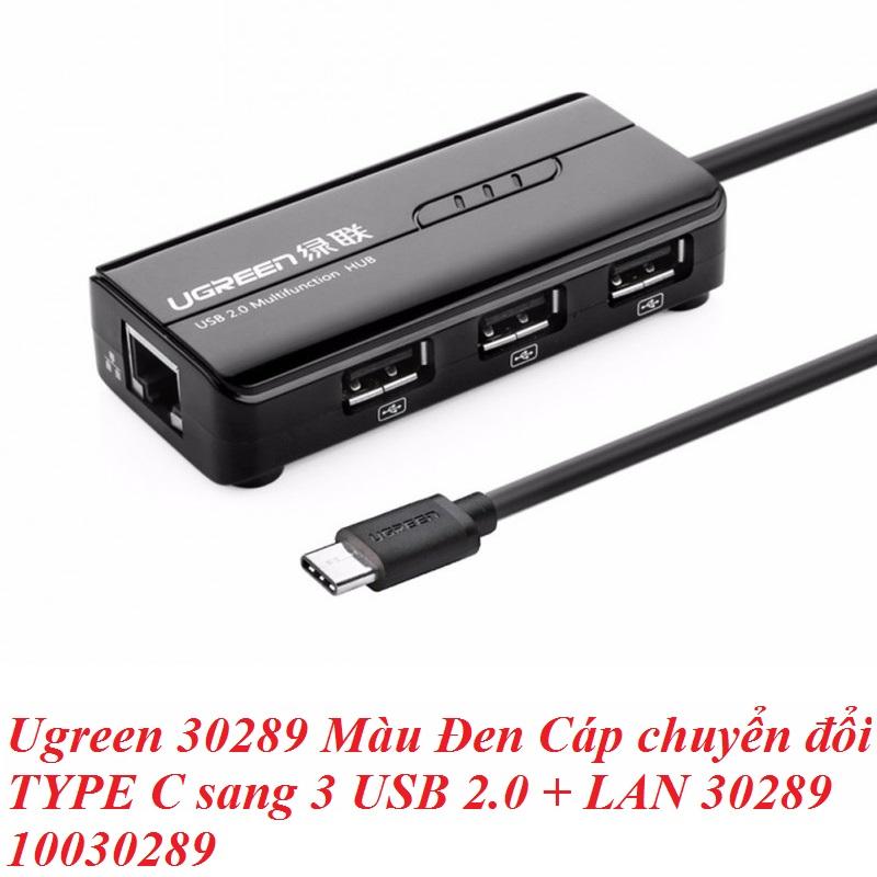 Ugreen UG3028930289TK Màu Đen Cáp chuyển đổi TYPE C sang 3 USB 3.0 + LAN - HÀNG CHÍNH HÃNG